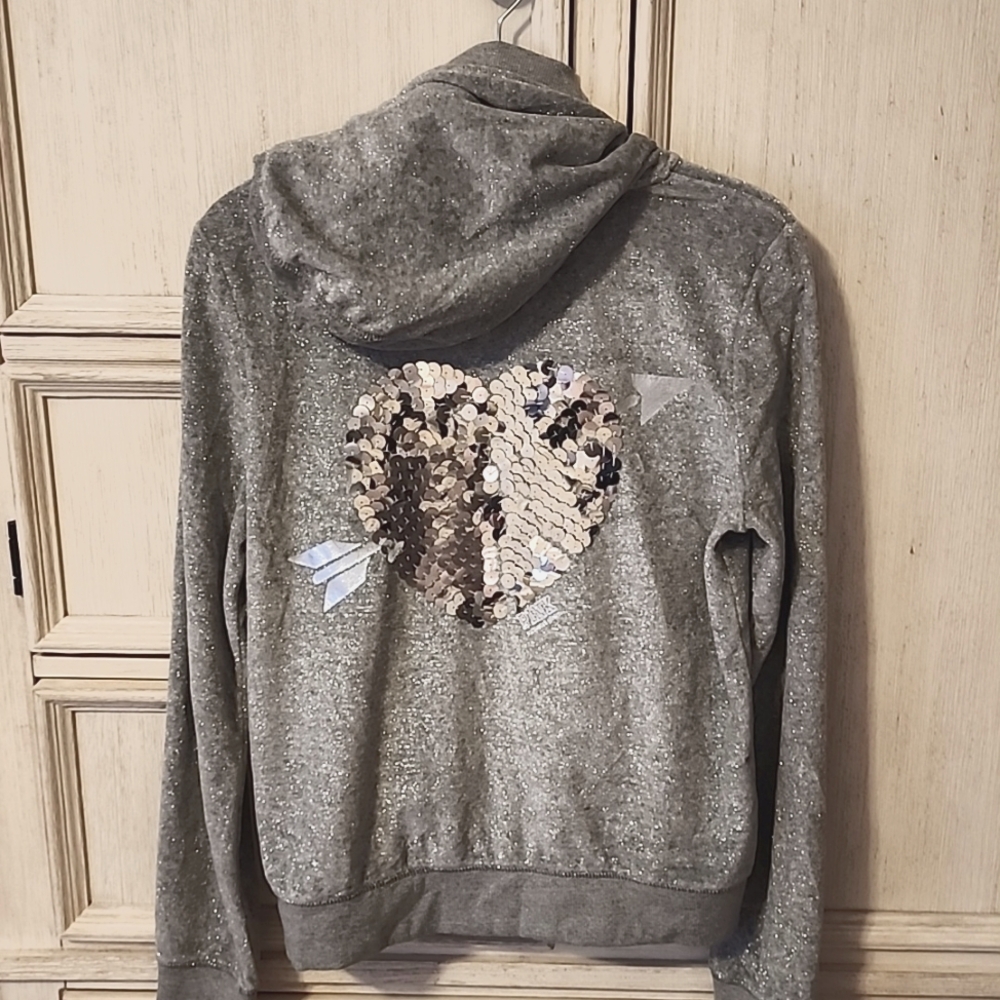 PINK RARE sequin heart hoodie sweatshirt